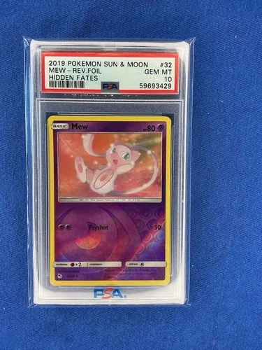 2019 POKEMON SUN & MOON HIDDEN FATES #32 MEW-REVERSE FOIL PSA 10