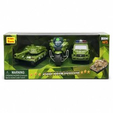 3 in1 Kids Friction Powered Military Army Vehicles Toy Set Tank Truck Motorcycle