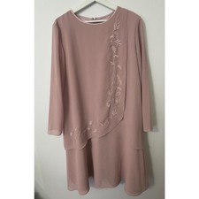 Studio I Layered Shift Dress 14 Mauve Pink Floral Beaded Tiered Wedding Guest