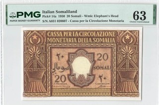 Italian Somaliland 20 Somali 1950 P 14a PMG 63