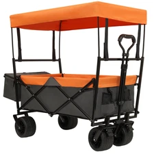Collapsible Garden Wagon Camping Wagon Stroller w/Canopy & All Terrain Wheels
