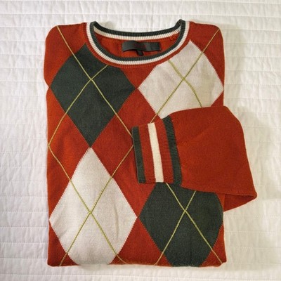 Oxer Wool Blend Argyle Long Sleeve Sweater Mens XXL