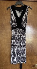 New Directions Black White Sleeveless Ruffle Knee Length V-Neck Dress XL
