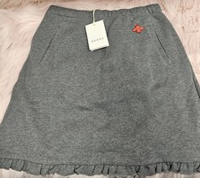 NEW GUCCI CHILDREN'S GRAY SKIRT RUFFLED EDGE SZ. 12 COTTON RUFFLE POCKETS LUXURY