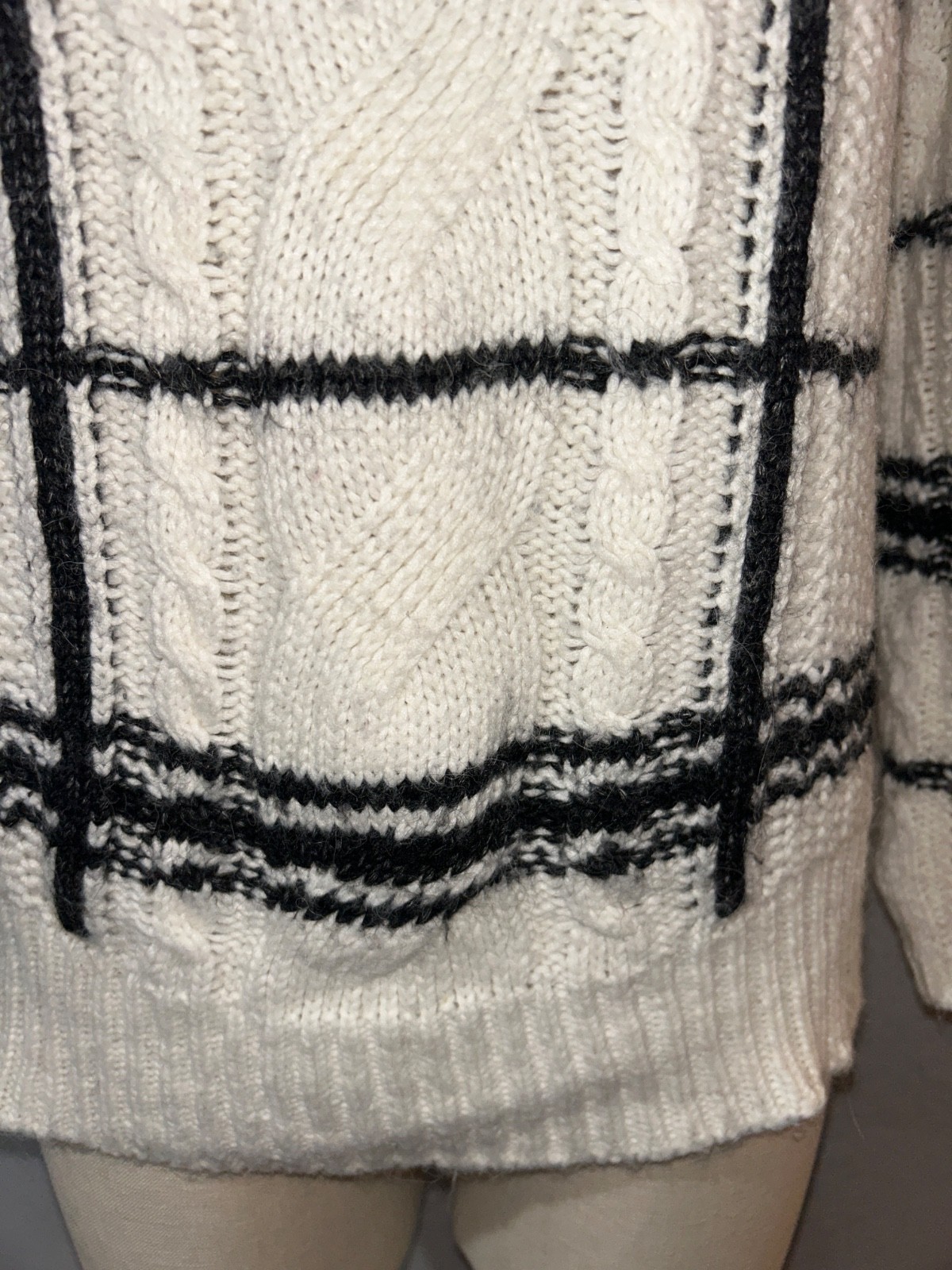 Massimo Dutti Chunky Sweater Women’s Size M Windowpane Cotton Wool Alpaca Crew image 3