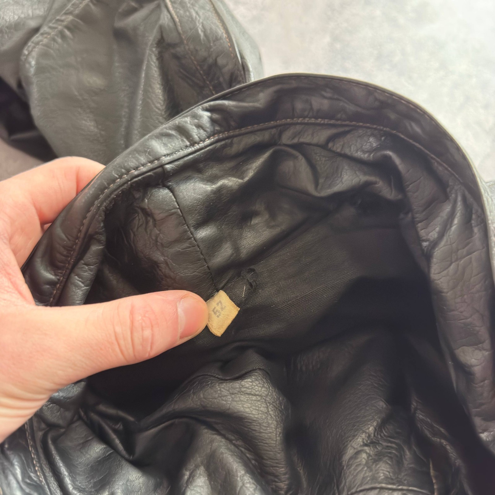Men’s Vintage Black Leather Jacket Size 52 Oversized Biker Utility Coat Full Zip image 7