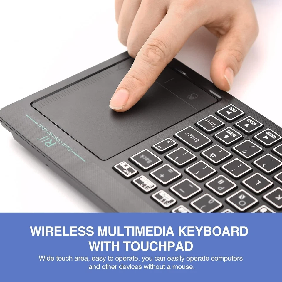 Rii Wireless Keyboard With Trackpad Dual Mode BT+2.4G Metal Rechargeable Black - Image 4 of 4