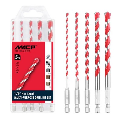 Multi-Purpose Carbide Tip Drill Bit Set - 5 Pcs Hex Shank Masonry Drill Bit f...