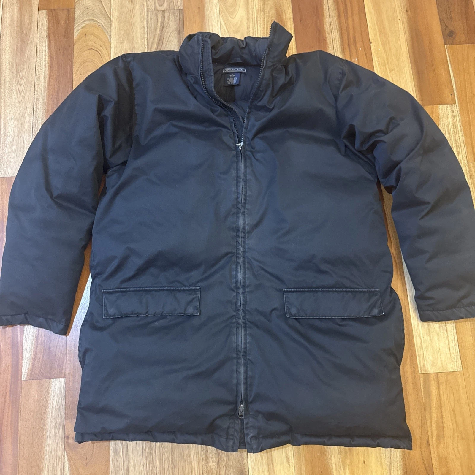 Lands End Jacket Mens Large Tall 42-44 Black Puffer Goose Down Insulated Zip