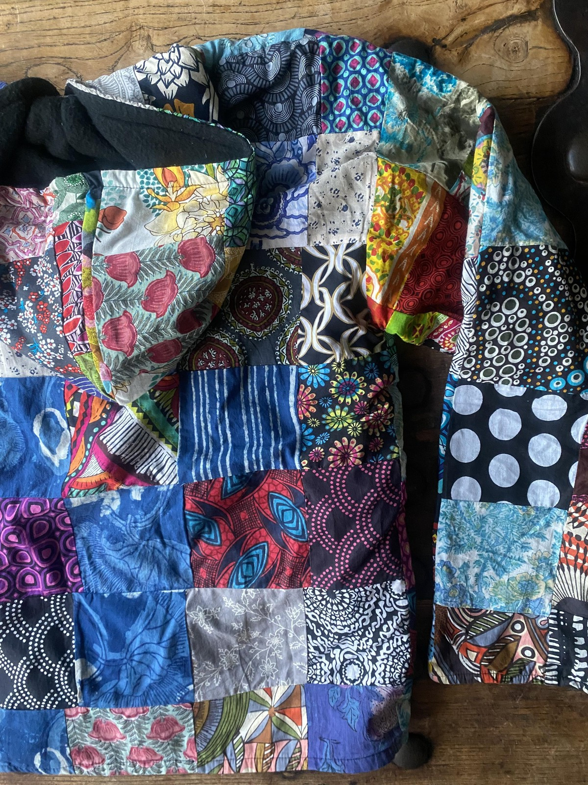 Patchwork Jacket Womens XL Multicolor Quilted Hoo… - image 2