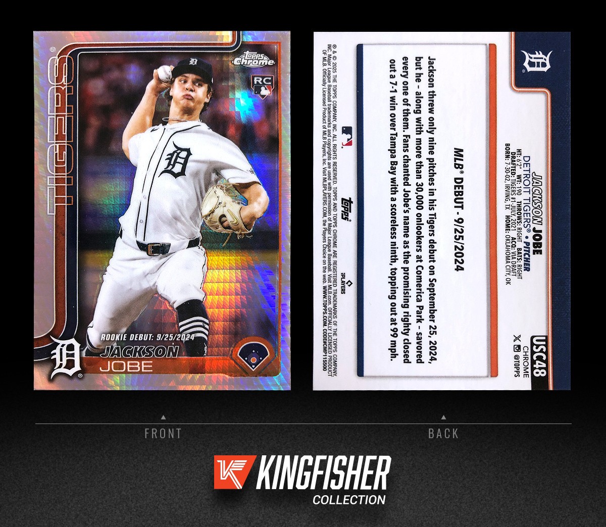 Jackson Jobe 2025 Topps Chrome Update Prism Refractor Rookie Debut RC #USC48