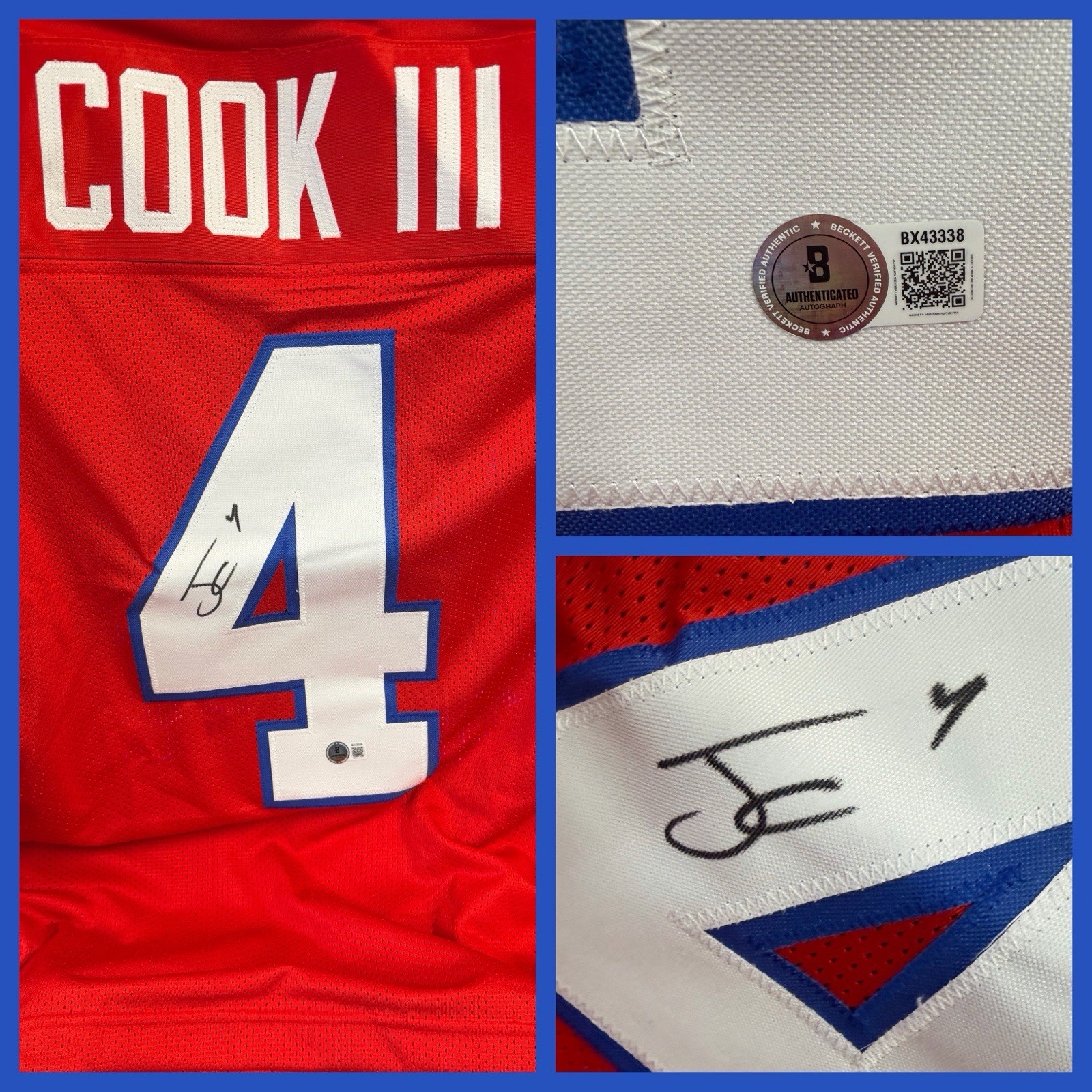 James Cook III Signed Buffalo Bills #4 XL Replica Jersey BAS Beckett Auto NFL