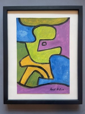 Paul Klee Original Gemälde Papier Vogel grün blau lila Vintage Kunstwerk A42