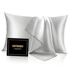 Mulberry Silk Pillowcase for Hair and Skin, Silk Standard  20"X 26"  Light Grey