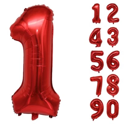 VOLUNX Number Balloons Birthday Red 32“ Helium Giant Foil Large Birthday Age Party UK
