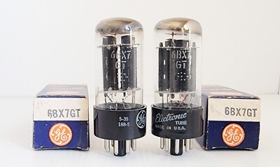 Matched Pair New Old Stock GE 6BX7GT Twin Triode Amplifier Tubes Same Date Codes