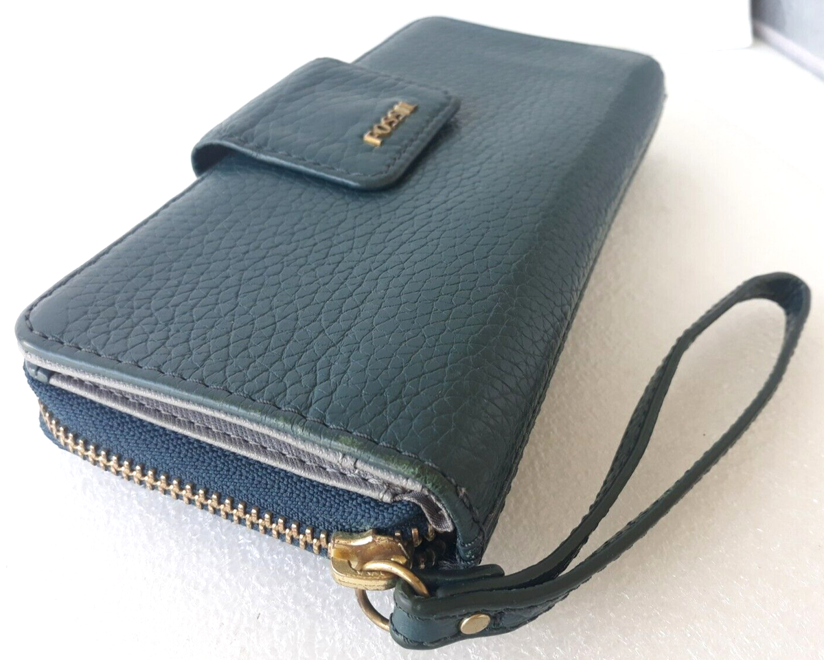 Fossil MADISON ~ Clutch Wristlet Pebbled Leather Wallet ~ Teal
