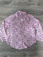 NWT Victoria Secret Womens Pajama Top Pink Logo Long Sleeve Button Size M
