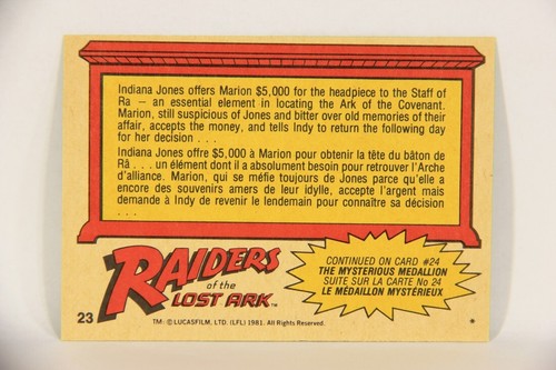Raiders Of The Lost Ark 1981 Card #23 An Affair To Remember FR-ENG OPC L017949 - Picture 2 of 2