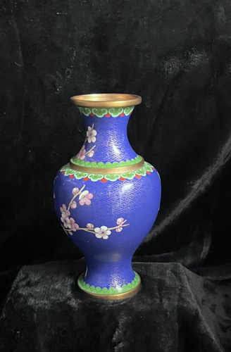 VINTAGE CHINESE CLOISONNE ZI JIN CHENG ENAMEL BRASS VASE 8" Butterfly & Florals - Picture 13 of 22