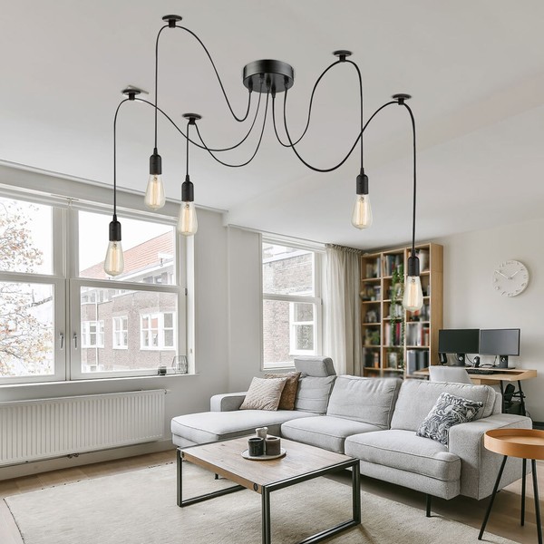 Design Decken HäNge Leuchte Schwarz Wohn Zimmer Beleuchtung Textil Pendel Lampe-image