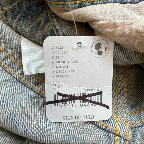 NWT Free People Old West Slouchy Jeans Wide Leg Denim We The Free Blue Tan Sz 27 - Picture 3 of 16