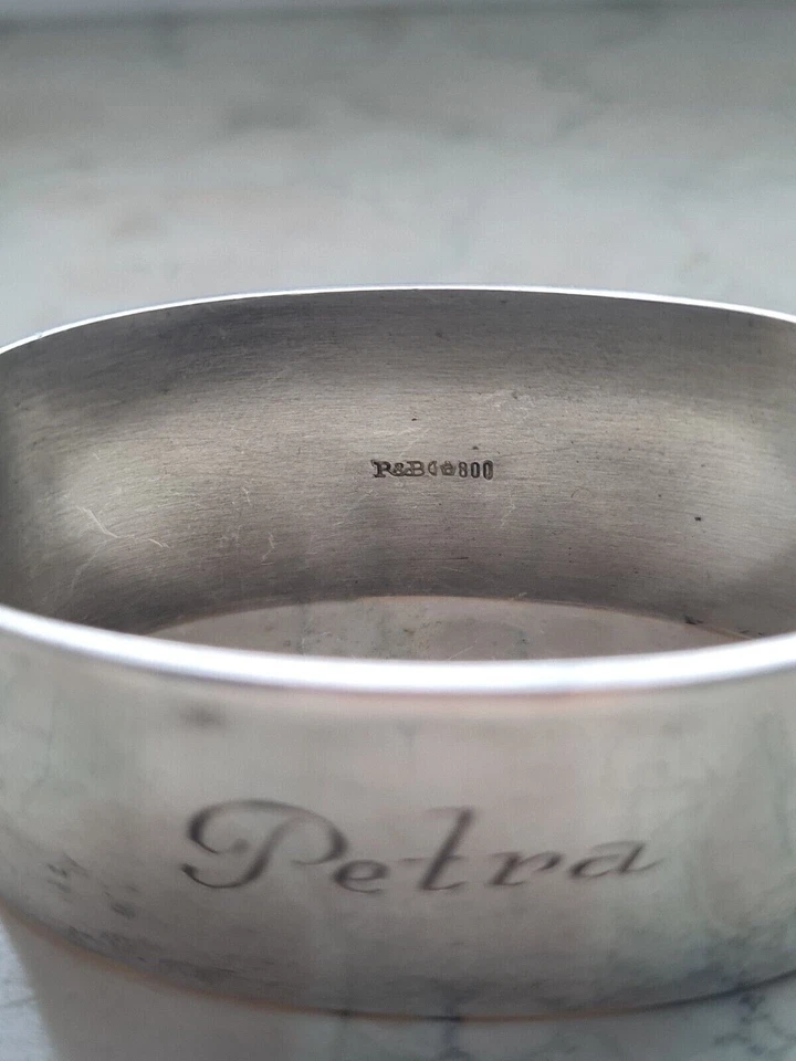 Anillo servilletero alemán vintage 800 plata MCM nombre "Petra" grabado Foto 4 de 4