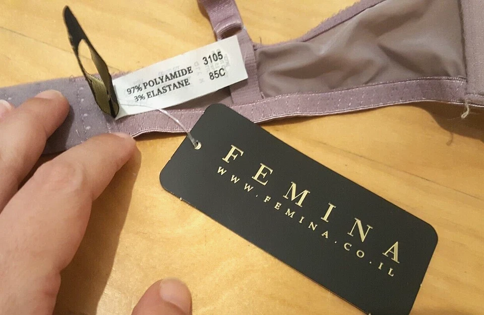 Sujetador push up FEMINA 85C púrpura ligeramente acolchado floral bordado con aros nuevo con etiquetas Foto 3 de 4