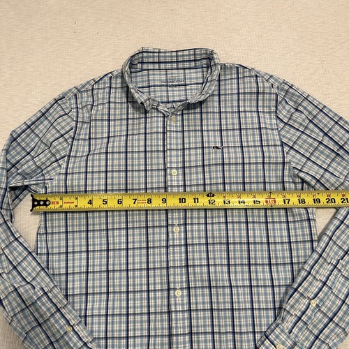 Vineyard Vines Shirt Boys Youth XL 18 Performance Blue Plaid Button Down Whale - Picture 4 of 6