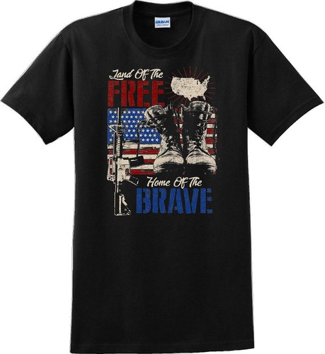 LAND OF THE FREE HOME OF THE BRAVE, Veterans day Soldier USA Support T-Shirt - Picture 4 of 15