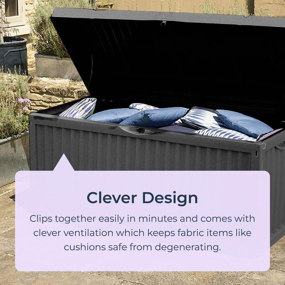 Garden Storage Box Plastic Outdoor Lock Lid Large 336L Patio Container