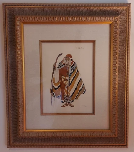 1923 - Leon Bakst Saint Sebastián lithograph in black ink hand colored 