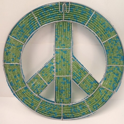 Hanging Peace Sign ~ Hand Crafted Beaded Ornament Gift ~ BEADWORX - Picture 2 of 2