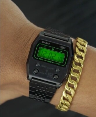 Casio A1100B-1D Vintage Design Black Ion Digital Stainless