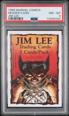 1990 COMIC IMAGES MARVEL JIM LEE HEADER CARD PSA 8, POP 9, 4 HIGHER