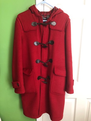 Basic House Womens Red Duffle Toggle Hooded Parka Jacket Coat Size S (95)