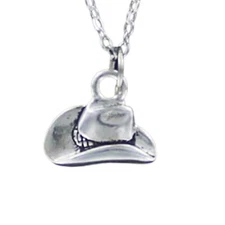 COWBOY HAT Necklace on Chain Pewter Cowgirl Western Horse Ride 3D Rodeo Barrel