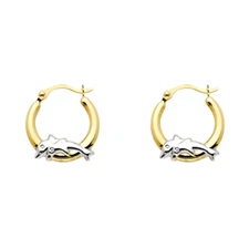 Ioka - 14K Two Tone Gold Dolphin Hoop Hinged Earrings