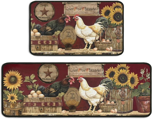 Rooster Kitchen Mats for Floor Kitchen Rugs Sets of 2 Non Slip Washable Sunflowe