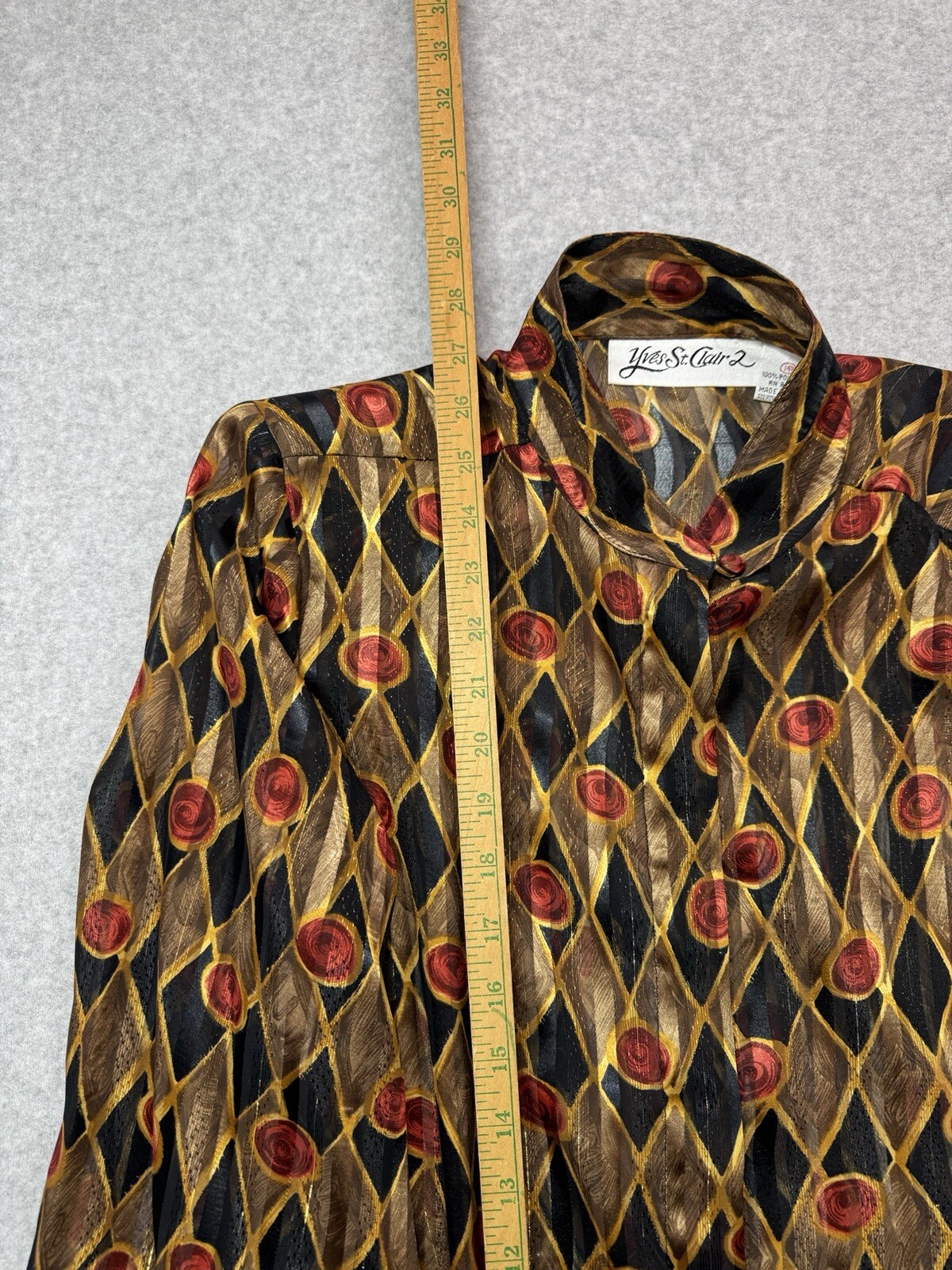 SAINT LAURENT Yves St. Clair 2 Camicia Donna 14 Larga Nero Oro Arlecchino Metallizzato Trasparente Top