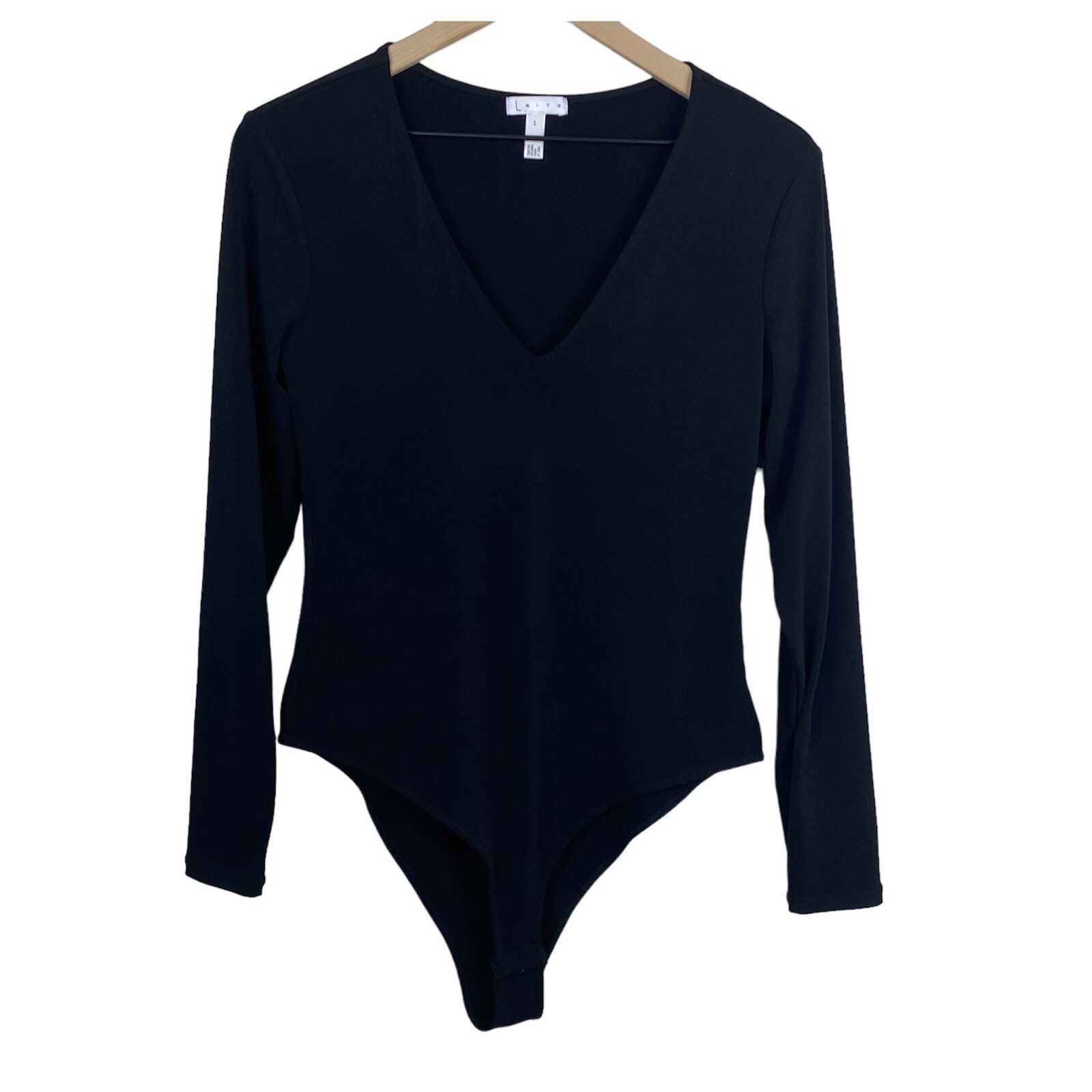 Leith Black Long Sleeve Deep V Neck Bodysuit Women's Size Medium | eBay