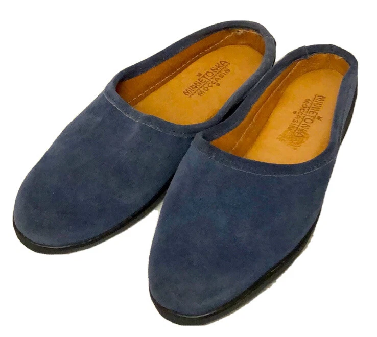 Minnetonka dark blue Suede Clogs slip on shoes slippers size 8 eBay