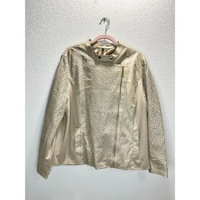 Iman Women's Beige Perforated Leather Zip Biker Jacket. Size 2x.