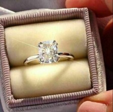 2Ct White Cushion Simulated Diamond Solitaire Wedding Ring 925 Sterling Silver