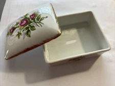 Vintage Hand Painted Porcelain Cigarette Box With Matching Dish
