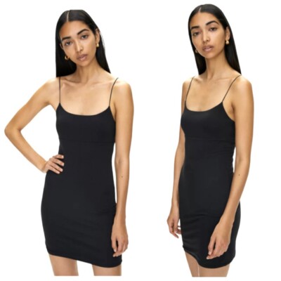 Aritzia Wilfred Free Tiny Black Bodycon Mini Dress Spaghetti Straps Lined  SMALL | eBay