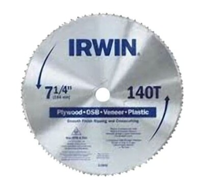 Irwin 11840 7-1/4'' x 140T Crosscut Saw Blade Plywood OSB Veneer Plastic