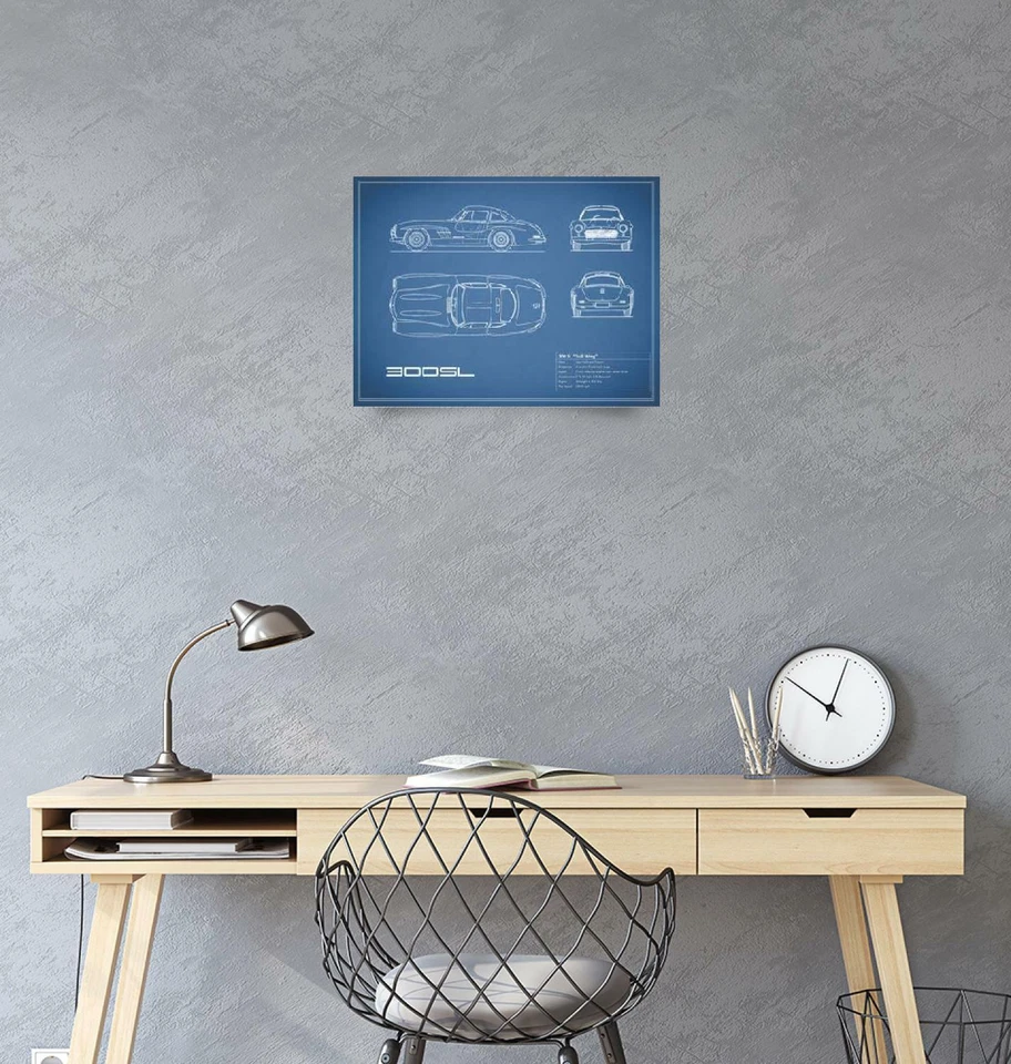Poster - Mercedes 300SL Gullwing Blueprint, Retro Modern Patent, 3 Sizes - Image 3 of 4