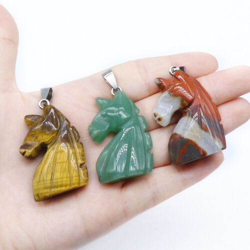 Wholesale 12pcs Natural Mixed Stone Horse Head Pendant Bead Jewelry 25X37mm - Picture 4 of 8