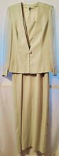 Karen Miller Women 12 Sage Green Suit Long Dress  Jacket Formal Shear Sleeve